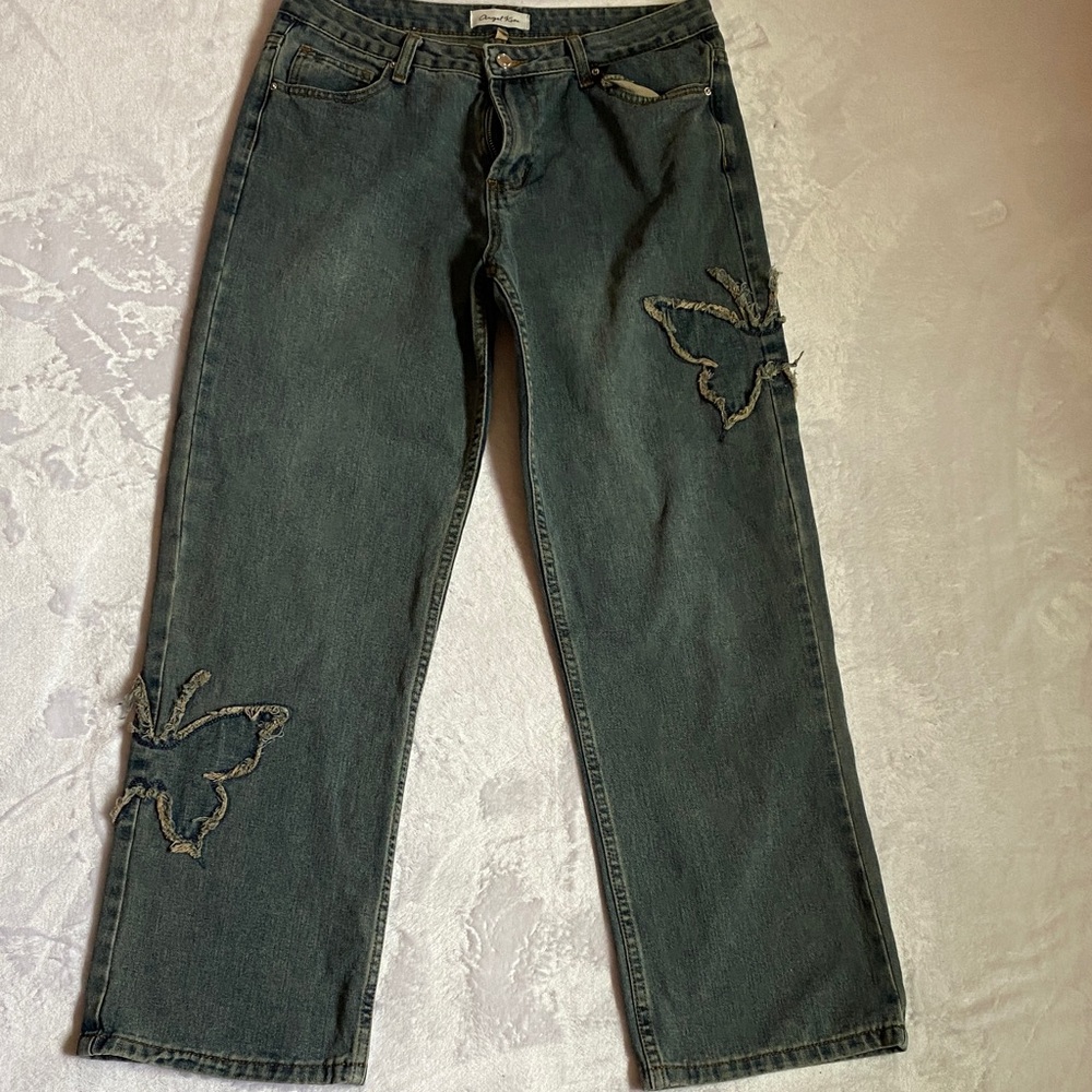 Angel Kiss With Butterfly Embroidered Jeans